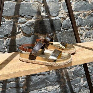 Louis Vuitton Metallic Gold Monogram Odyssey Strapped Sandals